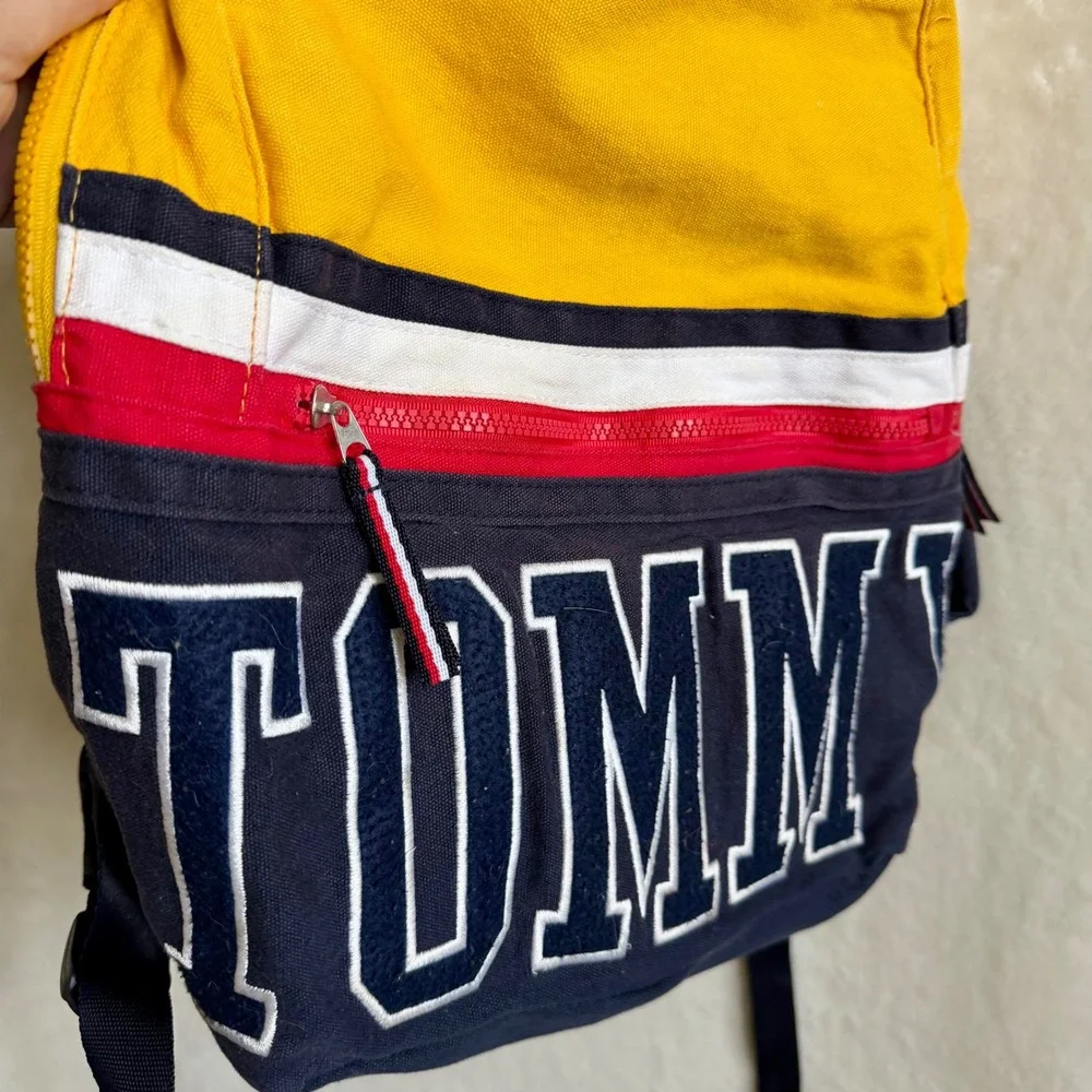 Tommy Hilfiger Vintage 90s Colorblock Spellout Backpack Big Logo Canvas Y2K